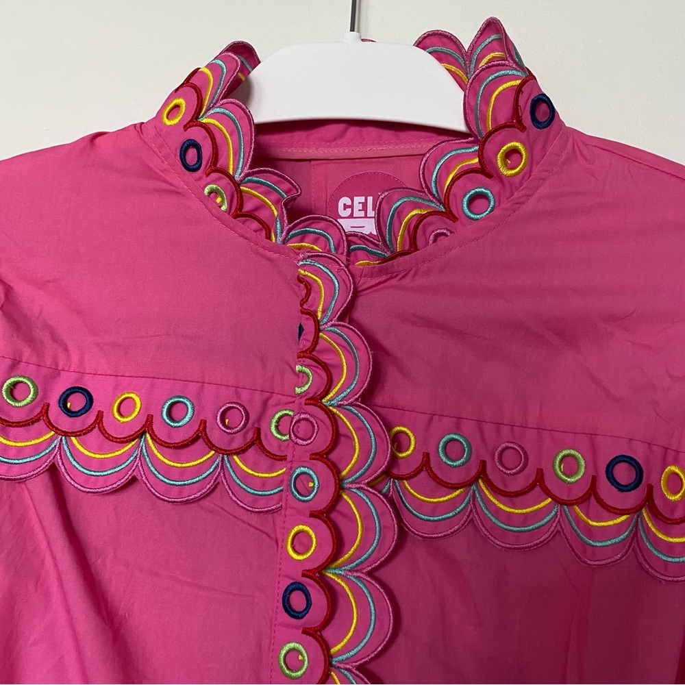 ❗️FINAL❗️NWT CeliaB Marilla Pink Dress Scalloped Eyelet Detail XL - Picture 11 of 16